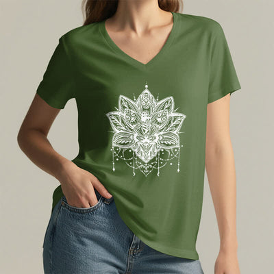 Olivenorma Lotus Printed V-Neck T-Shirt - image 10