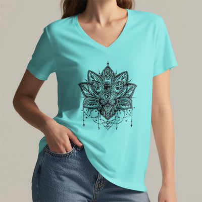 Olivenorma Lotus Printed V-Neck T-Shirt - image 24