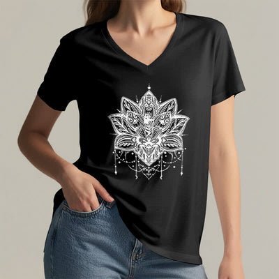 Olivenorma Lotus Printed V-Neck T-Shirt - image 14