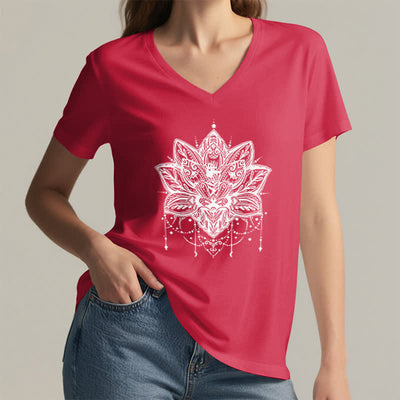 Olivenorma Lotus Printed V-Neck T-Shirt - image 16