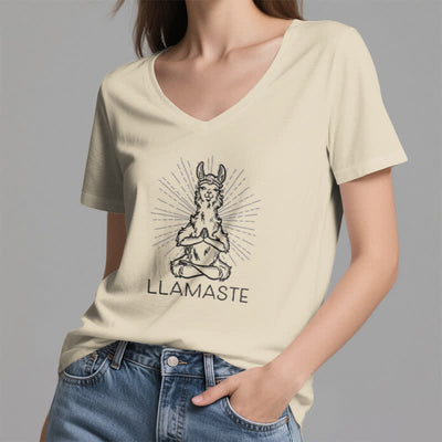 Olivenorma Funny Yoga Llama Namaste Workout V-Neck T-Shirt - image 23