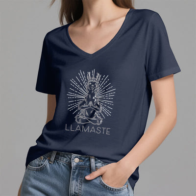 Olivenorma Funny Yoga Llama Namaste Workout V-Neck T-Shirt - image 5