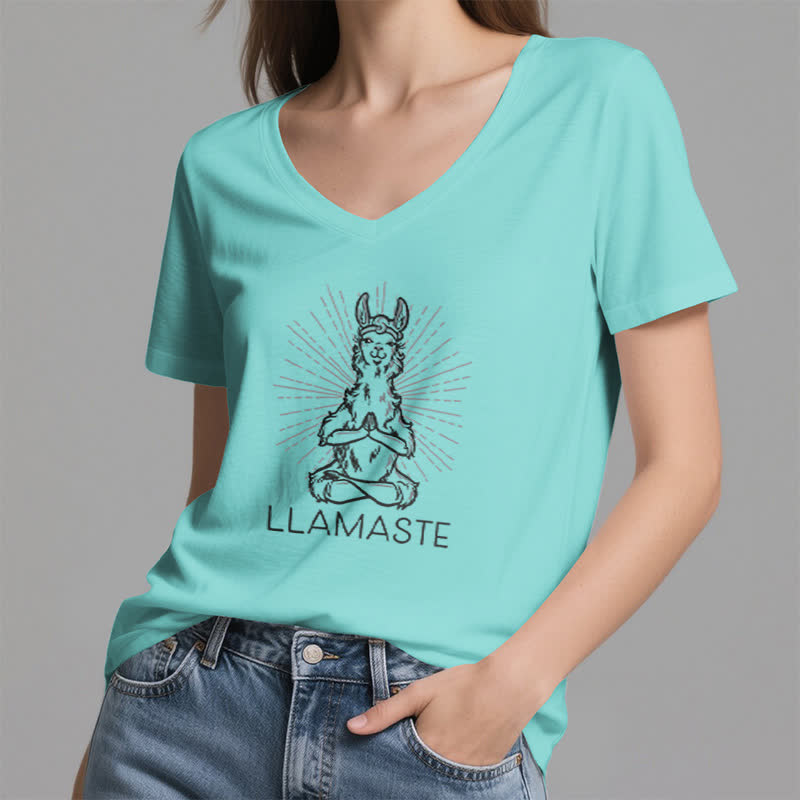 Olivenorma Funny Yoga Llama Namaste Workout V-Neck T-Shirt - image 25