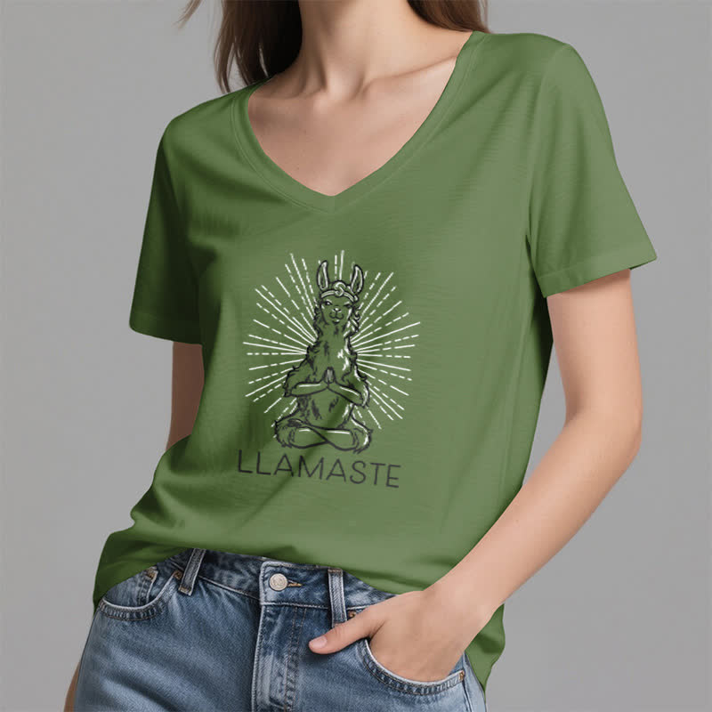 Olivenorma Funny Yoga Llama Namaste Workout V-Neck T-Shirt - image 9