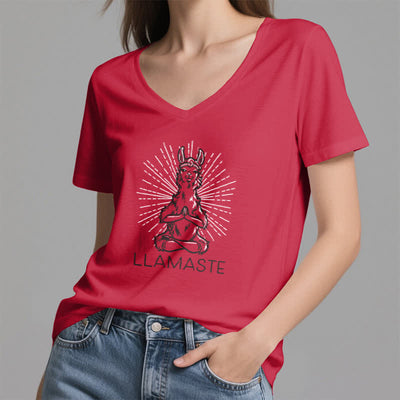 Olivenorma Funny Yoga Llama Namaste Workout V-Neck T-Shirt - image 15
