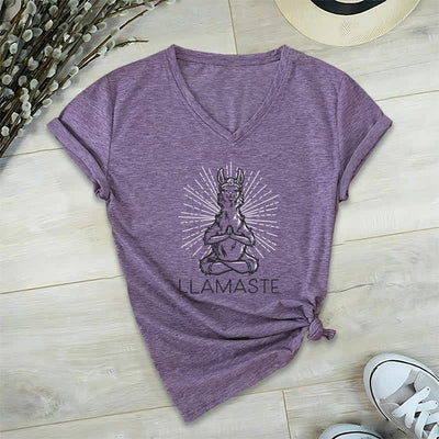 Olivenorma Funny Yoga Llama Namaste Workout V-Neck T-Shirt - Purple - 2XL - image 26