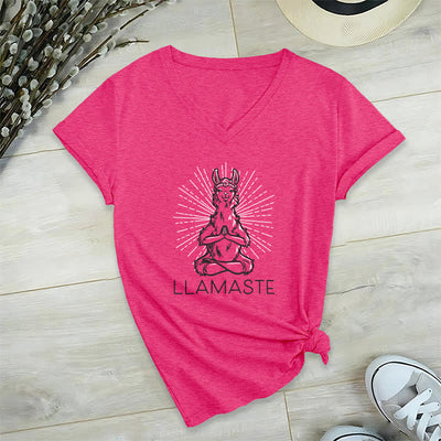 Olivenorma Funny Yoga Llama Namaste Workout V-Neck T-Shirt - Rose Red - 2XL - image 20