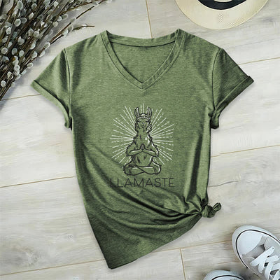 Olivenorma Funny Yoga Llama Namaste Workout V-Neck T-Shirt - Olive Green - 2XL - image 8