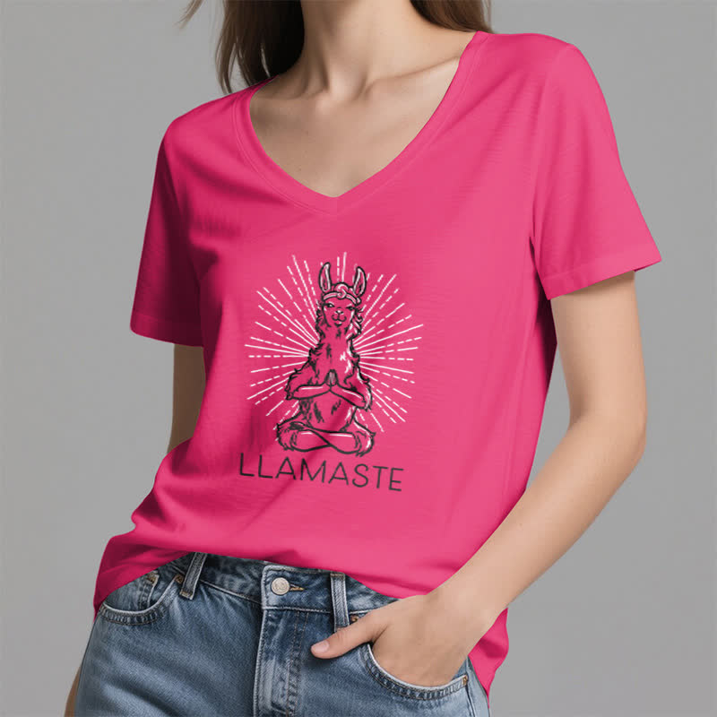 Olivenorma Funny Yoga Llama Namaste Workout V-Neck T-Shirt - image 21