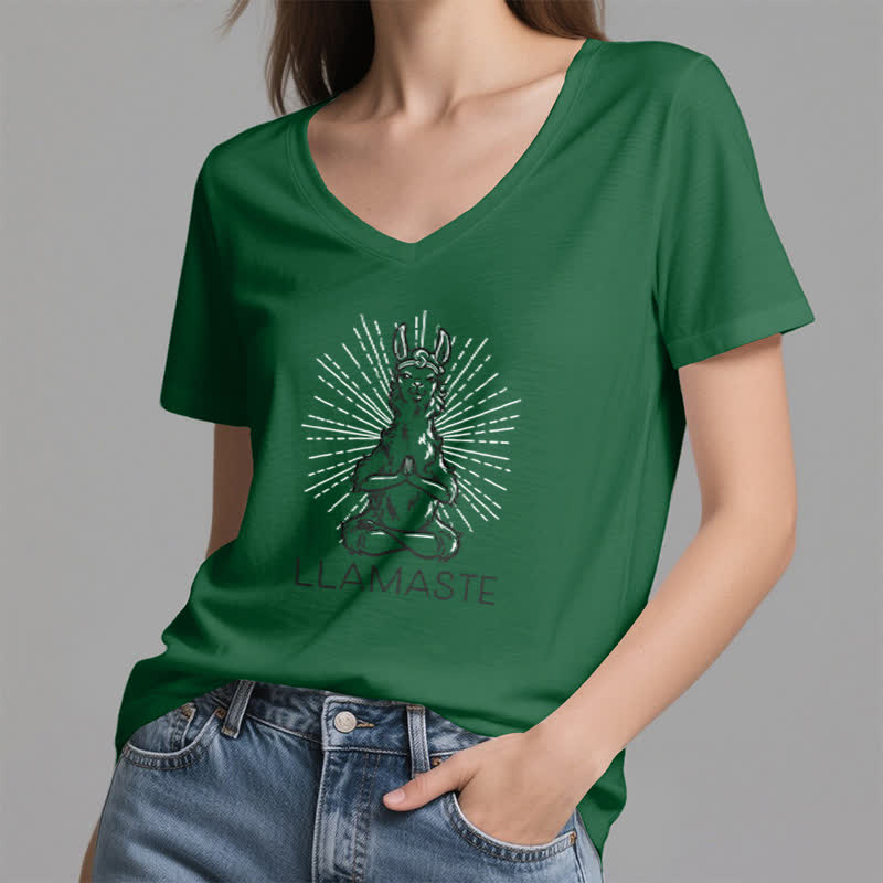 Olivenorma Funny Yoga Llama Namaste Workout V-Neck T-Shirt - image 7
