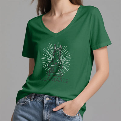 Olivenorma Funny Yoga Llama Namaste Workout V-Neck T-Shirt - image 7