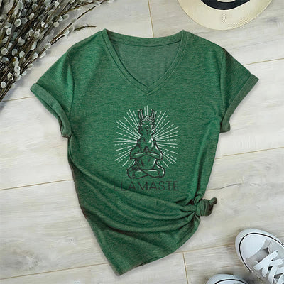 Olivenorma Funny Yoga Llama Namaste Workout V-Neck T-Shirt - Dark Green - 2XL - image 6