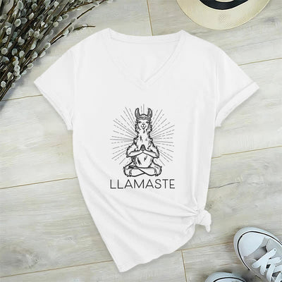 Olivenorma Funny Yoga Llama Namaste Workout V-Neck T-Shirt - White - 2XL - image 1
