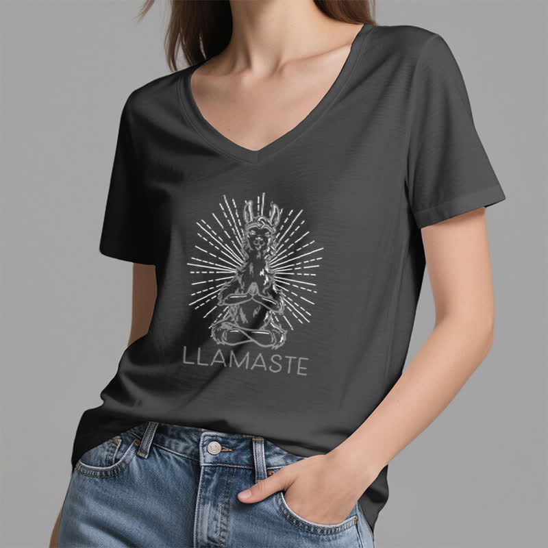 Olivenorma Funny Yoga Llama Namaste Workout V-Neck T-Shirt - image 11