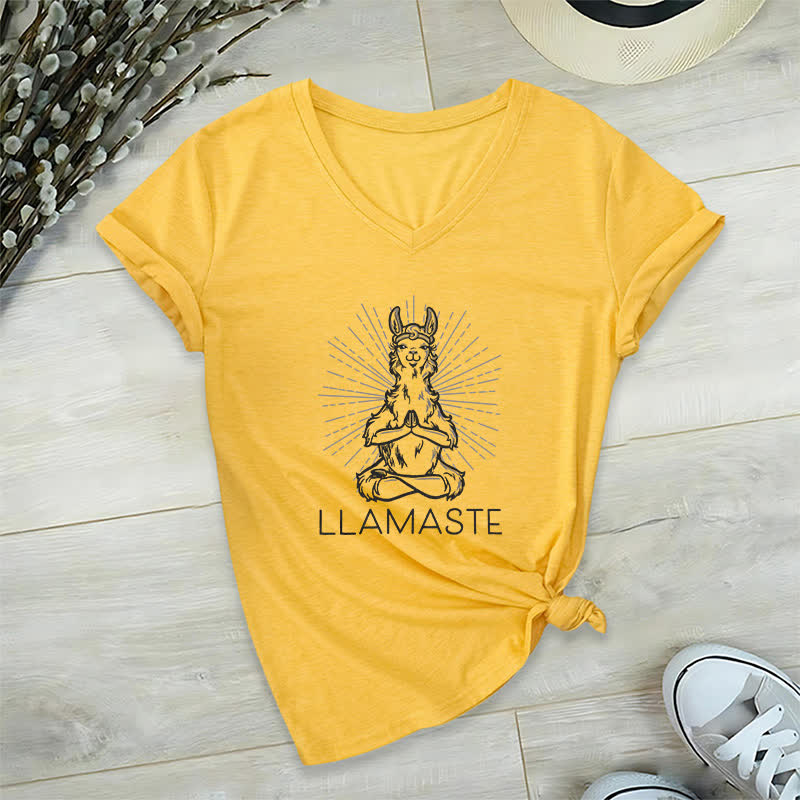 Olivenorma Funny Yoga Llama Namaste Workout V-Neck T-Shirt - Yellow - 2XL - image 16