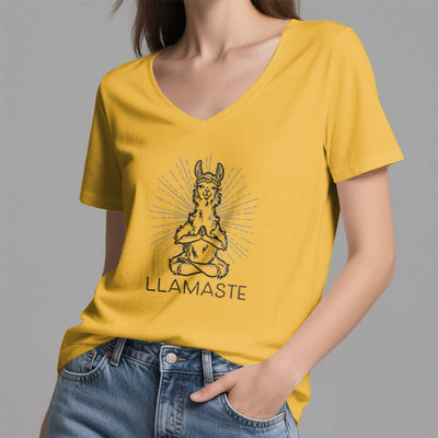 Olivenorma Funny Yoga Llama Namaste Workout V-Neck T-Shirt - image 17