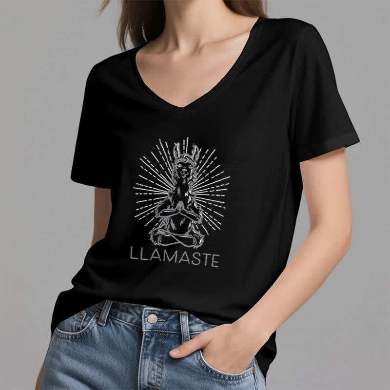 Olivenorma Funny Yoga Llama Namaste Workout V-Neck T-Shirt - image 13