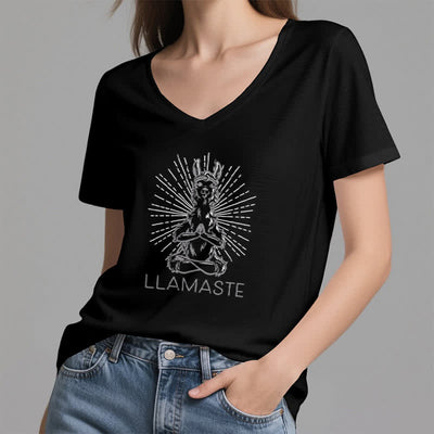 Olivenorma Funny Yoga Llama Namaste Workout V-Neck T-Shirt - image 13