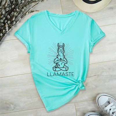 Olivenorma Funny Yoga Llama Namaste Workout V-Neck T-Shirt - Lake Blue - 2XL - image 24