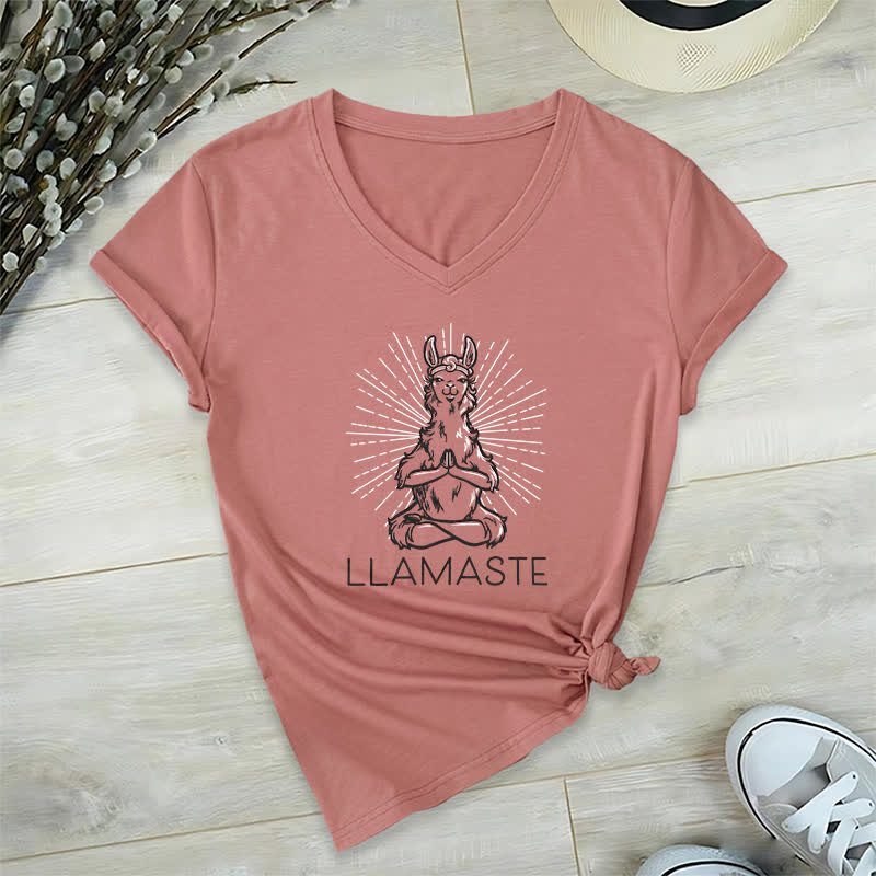 Olivenorma Funny Yoga Llama Namaste Workout V-Neck T-Shirt - Pink - 2XL - image 18