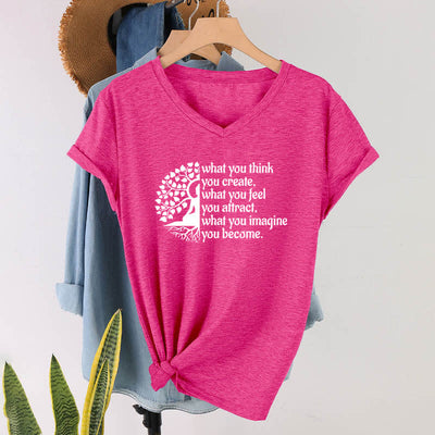 Olivenorma "What You Think You Create" V-Neck T-Shirt - Rose Red - 2XL - image 19