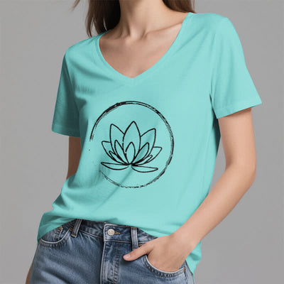 Olivenorma Boho Lotus Flower Loose V-Neck T-Shirt - image 24