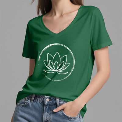 Olivenorma Boho Lotus Flower Loose V-Neck T-Shirt - image 8