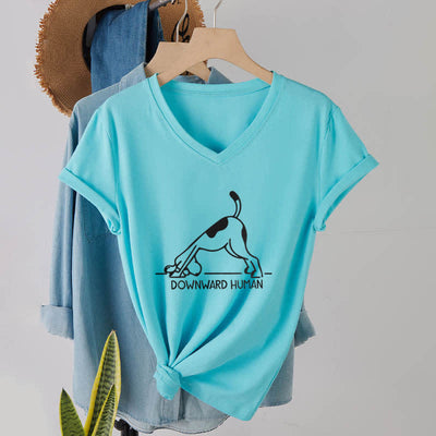 Olivenorma Downward-Facing Dog Yoga V-Neck T-Shirt - Lake Blue - 2XL - image 23