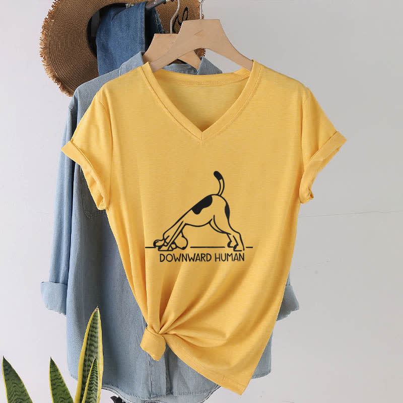 Olivenorma Downward-Facing Dog Yoga V-Neck T-Shirt - Yellow - 2XL - image 15