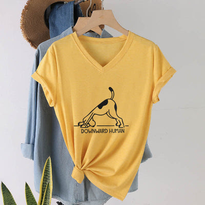 Olivenorma Downward-Facing Dog Yoga V-Neck T-Shirt - Yellow - 2XL - image 15