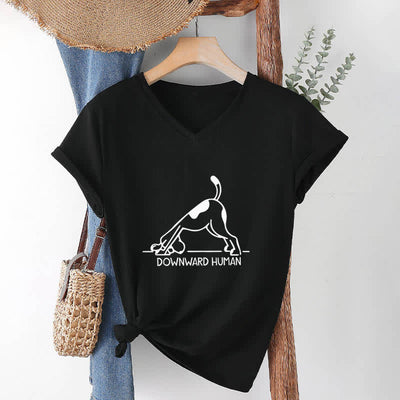 Olivenorma Downward-Facing Dog Yoga V-Neck T-Shirt - Black - 2XL - image 12