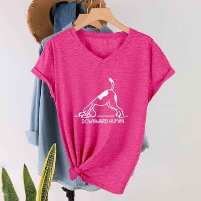 Olivenorma Downward-Facing Dog Yoga V-Neck T-Shirt - Rose Red - 2XL - image 19