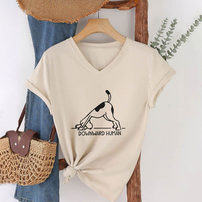 Olivenorma Downward-Facing Dog Yoga V-Neck T-Shirt - Khaki - 2XL - image 21