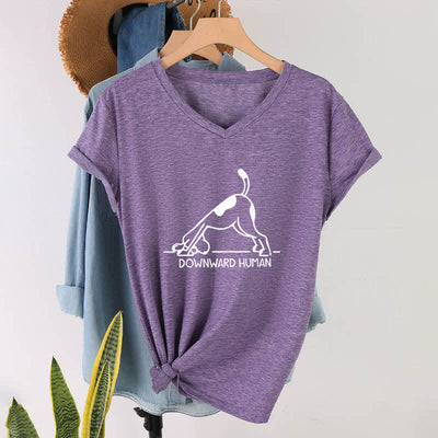 Olivenorma Downward-Facing Dog Yoga V-Neck T-Shirt - Purple - 2XL - image 1