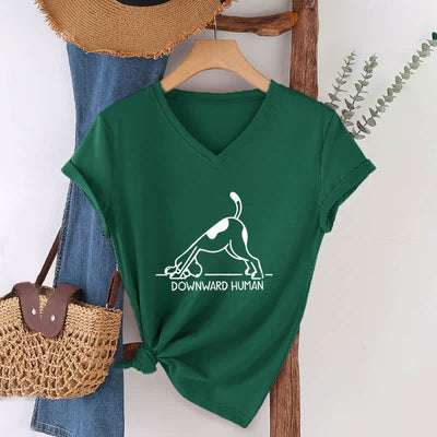Olivenorma Downward-Facing Dog Yoga V-Neck T-Shirt - Dark Green - 2XL - image 7