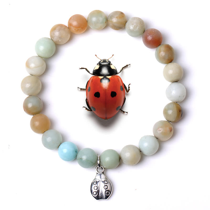 Olivenorma Lucky 7 Ladybug Charm Gemstone Bracelet - Amazonite - image 9