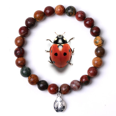 Olivenorma Lucky 7 Ladybug Charm Gemstone Bracelet - Picasso Jasper - image 7