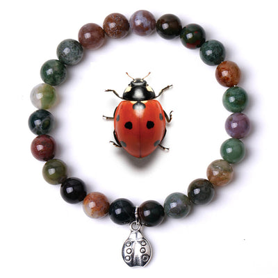 Olivenorma Lucky 7 Ladybug Charm Gemstone Bracelet - India Agate - image 5