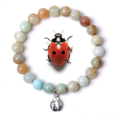 Olivenorma Lucky 7 Ladybug Charm Gemstone Bracelet - Amazonite - image 9