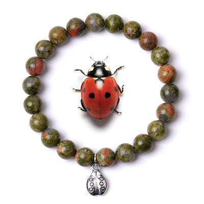 Olivenorma Lucky 7 Ladybug Charm Gemstone Bracelet - Unakite - image 1