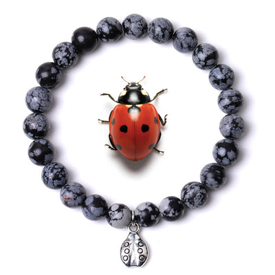 Olivenorma Lucky 7 Ladybug Charm Gemstone Bracelet - Snowflake Obsidian - image 33