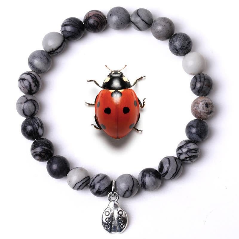 Olivenorma Lucky 7 Ladybug Charm Gemstone Bracelet - Black Net Agate - image 43