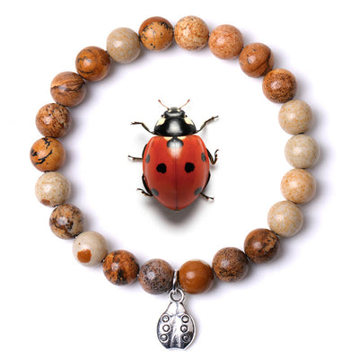 Olivenorma Lucky 7 Ladybug Charm Gemstone Bracelet - Picture Jasper - image 19