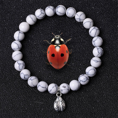 Olivenorma Lucky 7 Ladybug Charm Gemstone Bracelet - Howlite - image 49