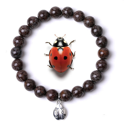 Olivenorma Lucky 7 Ladybug Charm Gemstone Bracelet - Brown Snowflake Obsidian - image 31
