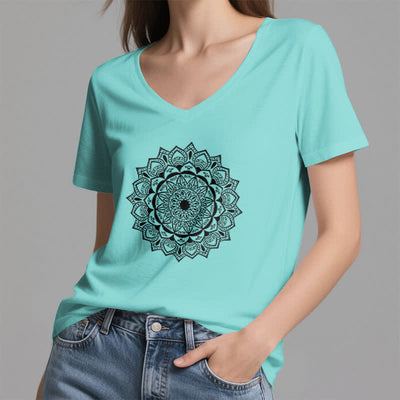 Olivenorma Mandala Lotus Boho Flower Yoga V-Neck T-Shirt - image 24