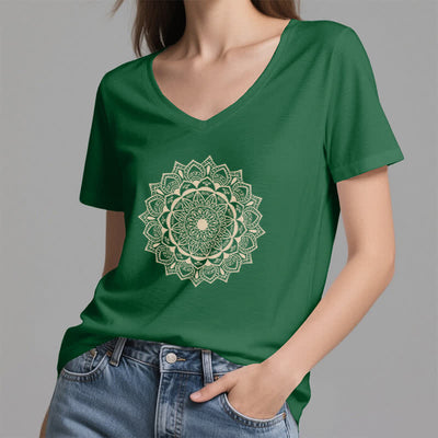 Olivenorma Mandala Lotus Boho Flower Yoga V-Neck T-Shirt - image 8
