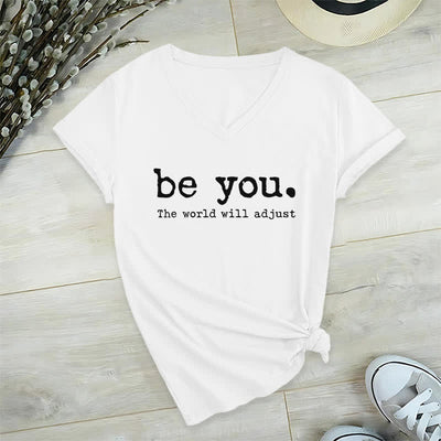 Olivenorma "Be You The World Will Adjust" V-Neck T-Shirt - White - 2XL - image 1