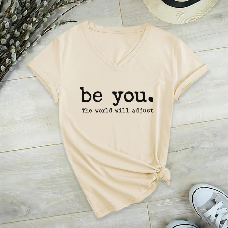 Olivenorma "Be You The World Will Adjust" V-Neck T-Shirt - Khaki - 2XL - image 21