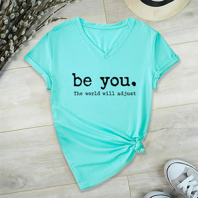 Olivenorma "Be You The World Will Adjust" V-Neck T-Shirt - Lake Blue - 2XL - image 23